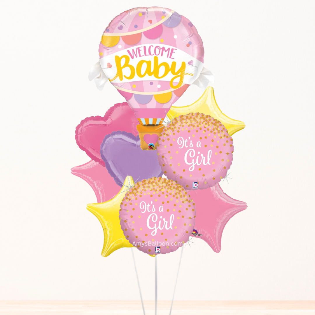 Welcome Baby Girl Balloon Bouquet – amysballoon.com